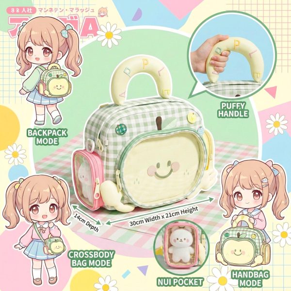 Green Apple Ita Backpack with Clear Window and Included Insert for Plushies and Pins — ita backpack detail view