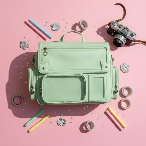 Green Kawaii Convertible Ita Bag with Clear Window for Pin Display — ita bag with clear display window