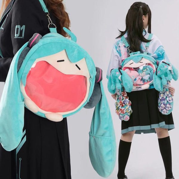 Green Kawaii Ita Backpack with Clear Window for Pin Display — ita backpack detail view