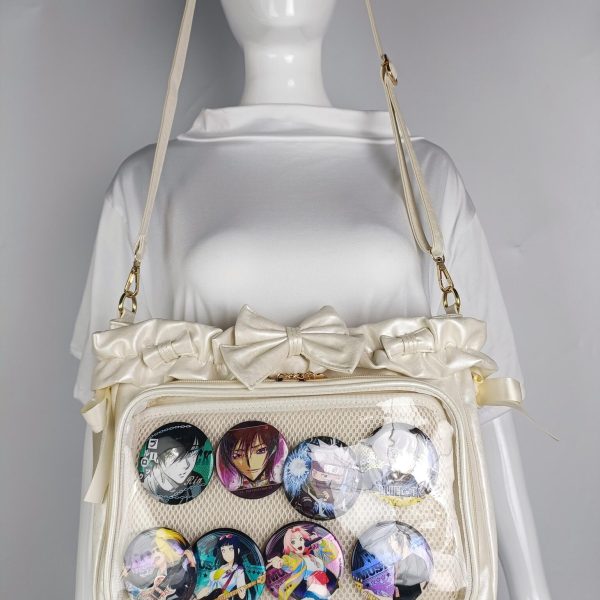 Green Ribbon Ita Crossbody Bag with Clear Window and Included Insert for Pin Display — crossbody ita bag detail view