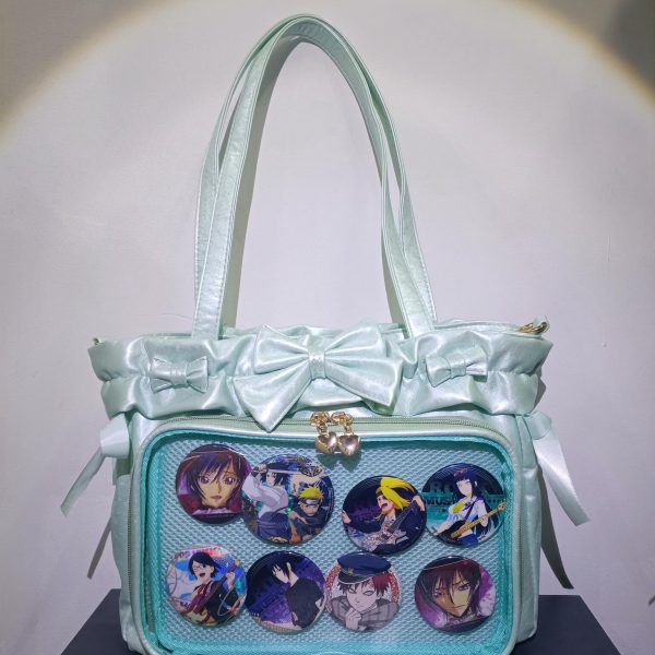 Green Ribbon Ita Crossbody Bag with Clear Window and Included Insert for Pin Display — crossbody ita bag with clear display window