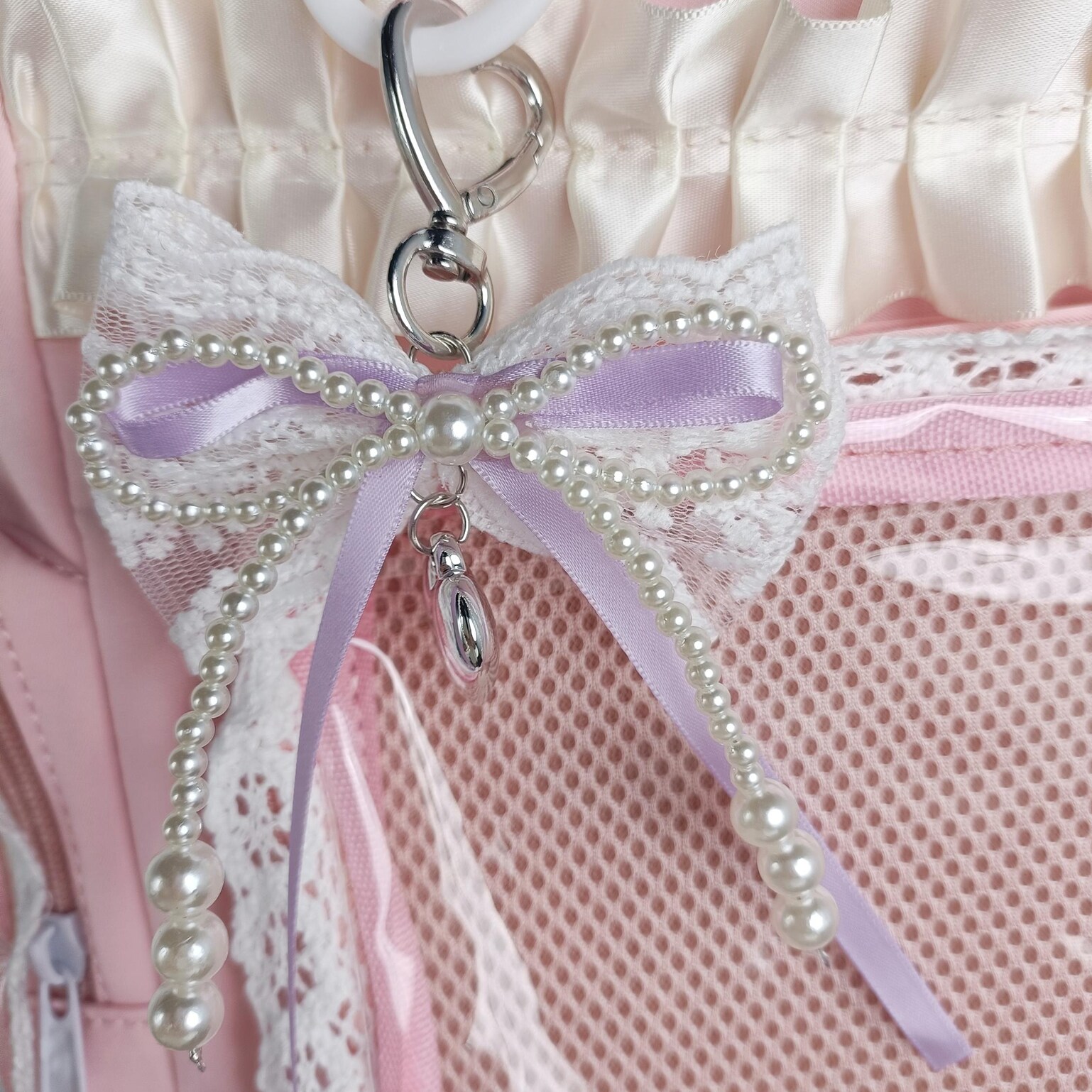 Green Ribbon Ita Crossbody Bag with Clear Window and Included Insert for Pin Display Green Ribbon Ita Crossbody Bag with Clear Window and Included Insert for Pin Display — crossbody ita bag detail view