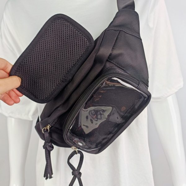 Ita Crossbody Bag with Clear Window and Included Insert for Pin Display — crossbody ita bag detail view