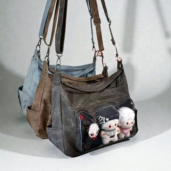 Ita Messenger Bag with Clear Window for Pin Display — ita bag detail view
