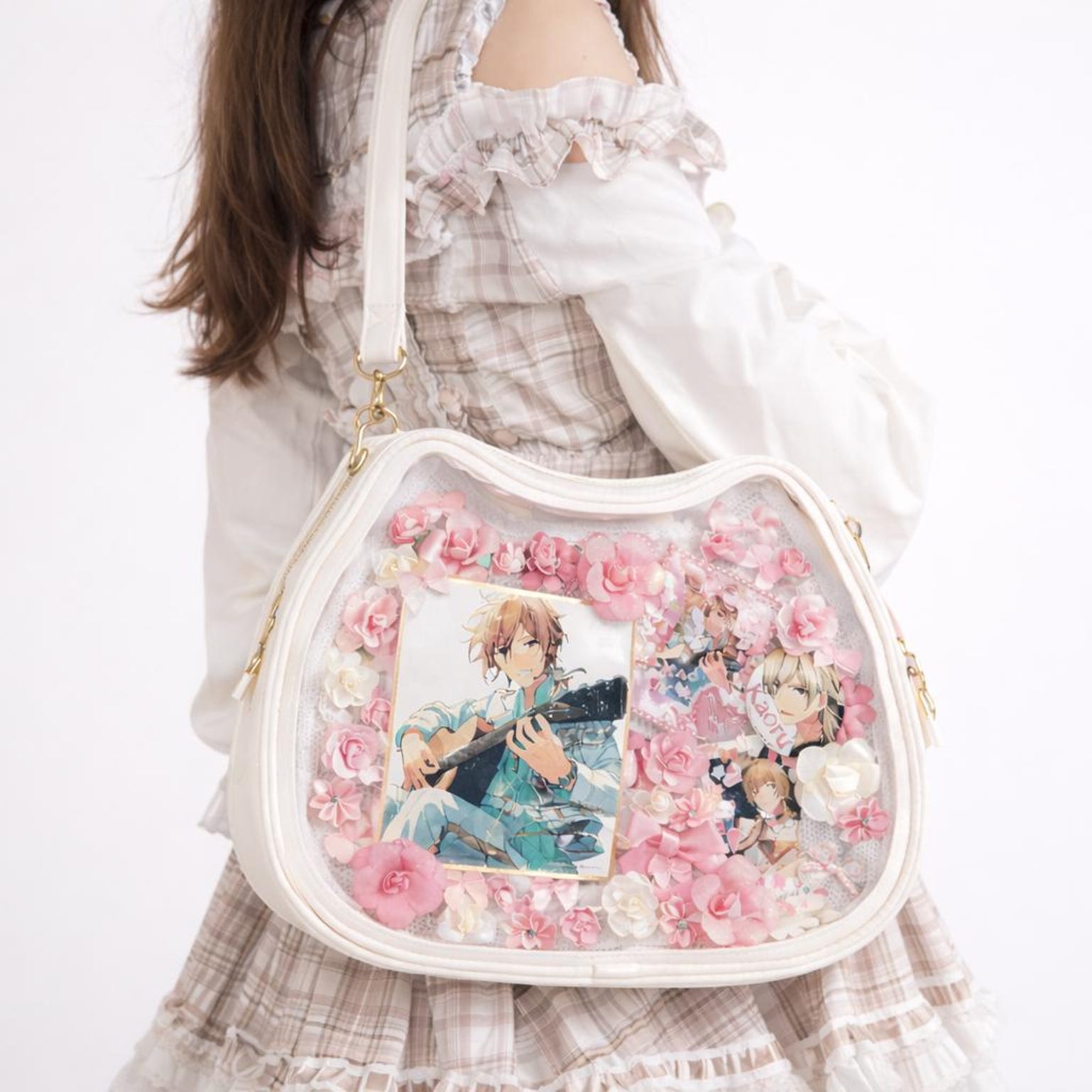 Ita Shoulder Bag with Clear Window for Pin Display Ita Shoulder Bag with Clear Window for Pin Display — crossbody ita bag detail view