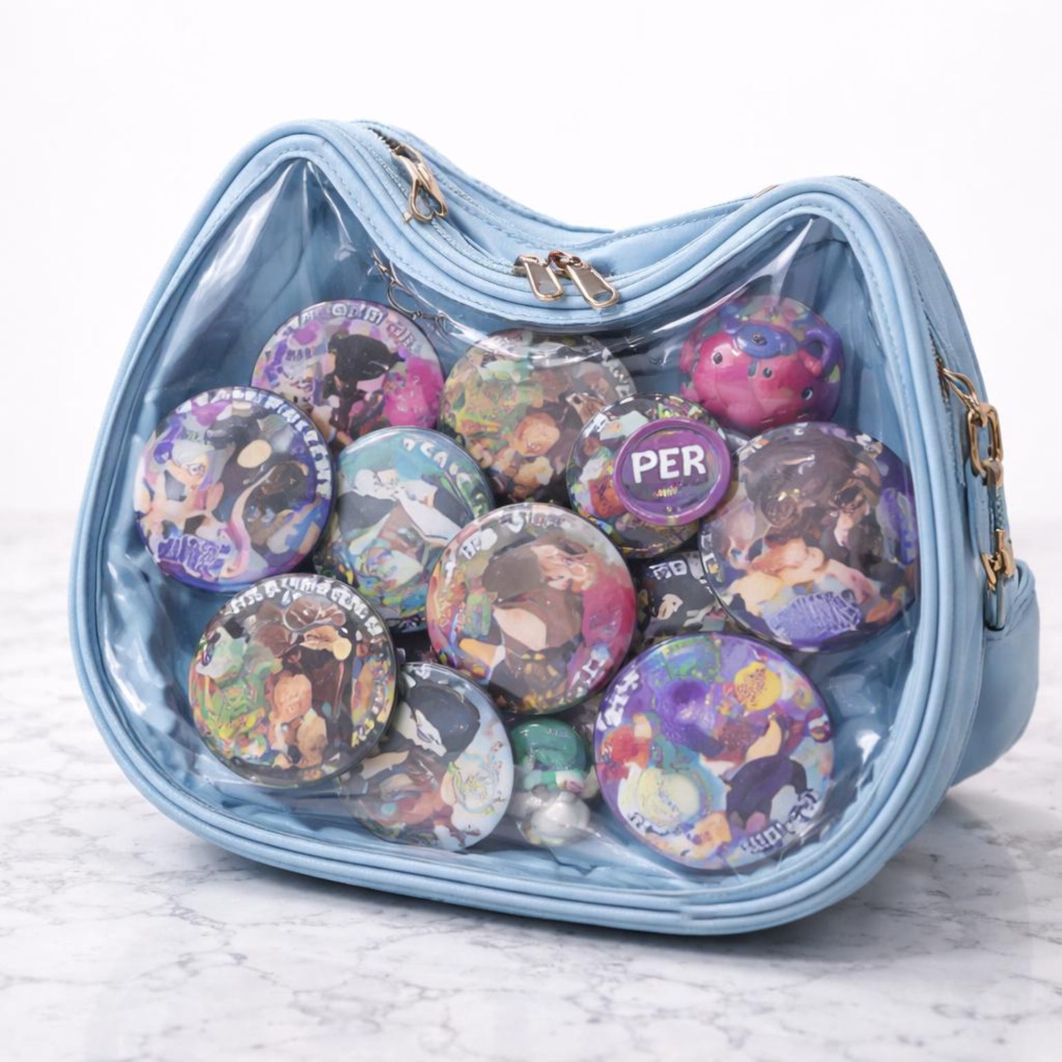 Ita Shoulder Bag with Clear Window for Pin Display Ita Shoulder Bag with Clear Window for Pin Display — crossbody ita bag detail view