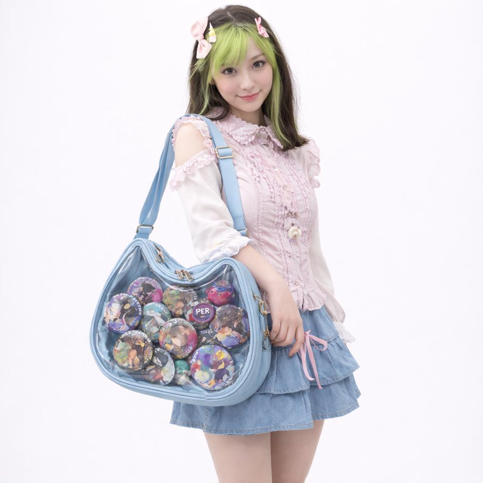 Ita Shoulder Bag with Clear Window for Pin Display Ita Shoulder Bag with Clear Window for Pin Display — crossbody ita bag detail view