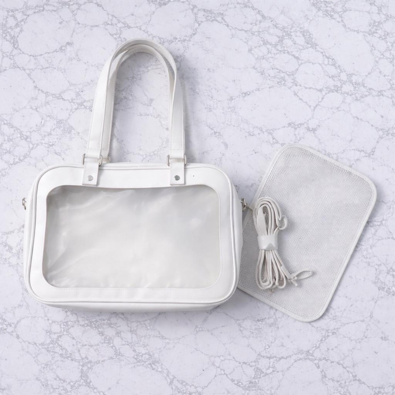 Ita Shoulder Bag with Clear Window for Plushies and Pins Ita Shoulder Bag with Clear Window for Plushies and Pins — crossbody ita bag detail view