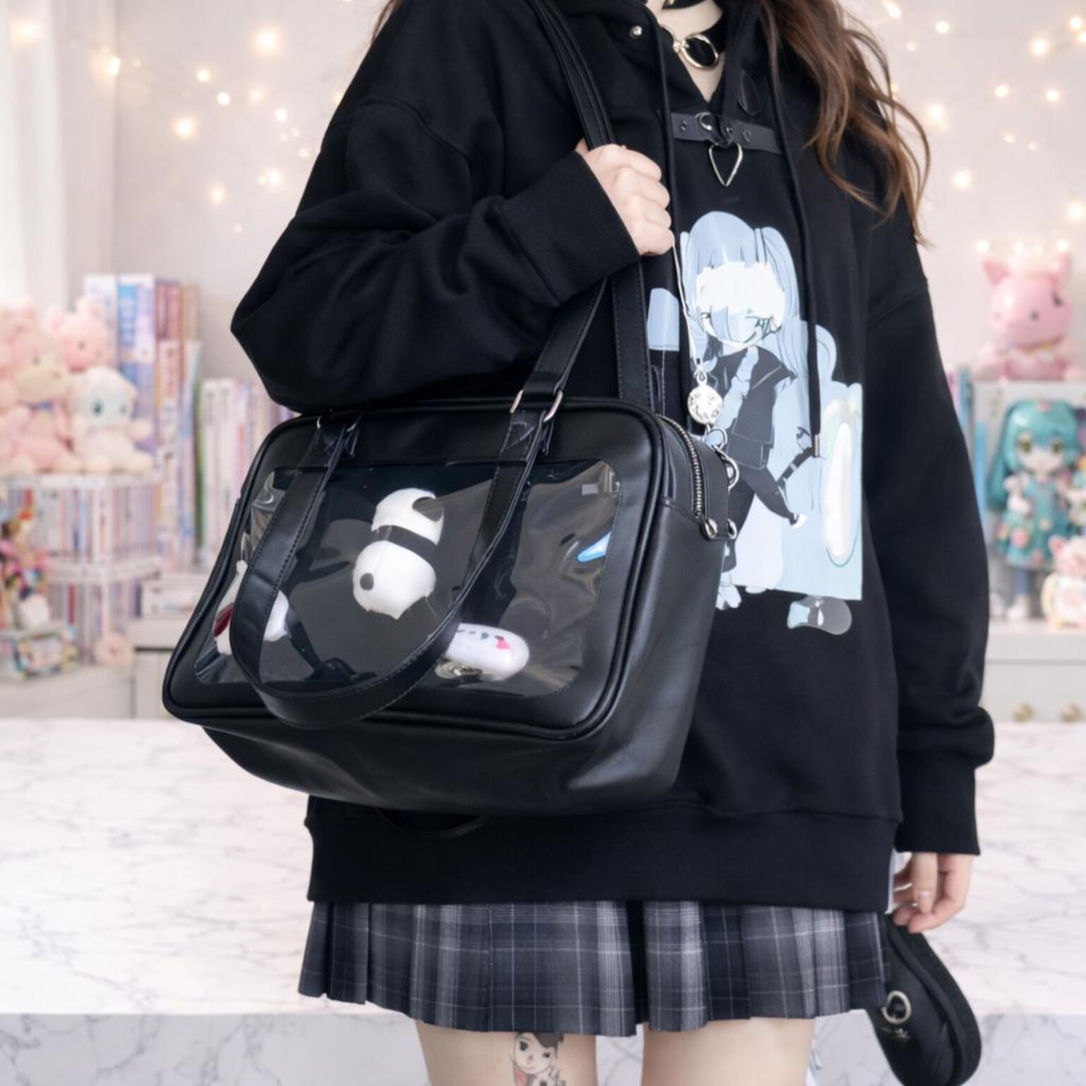 Ita Shoulder Bag with Clear Window for Plushies and Pins Ita Shoulder Bag with Clear Window for Plushies and Pins — crossbody ita bag detail view