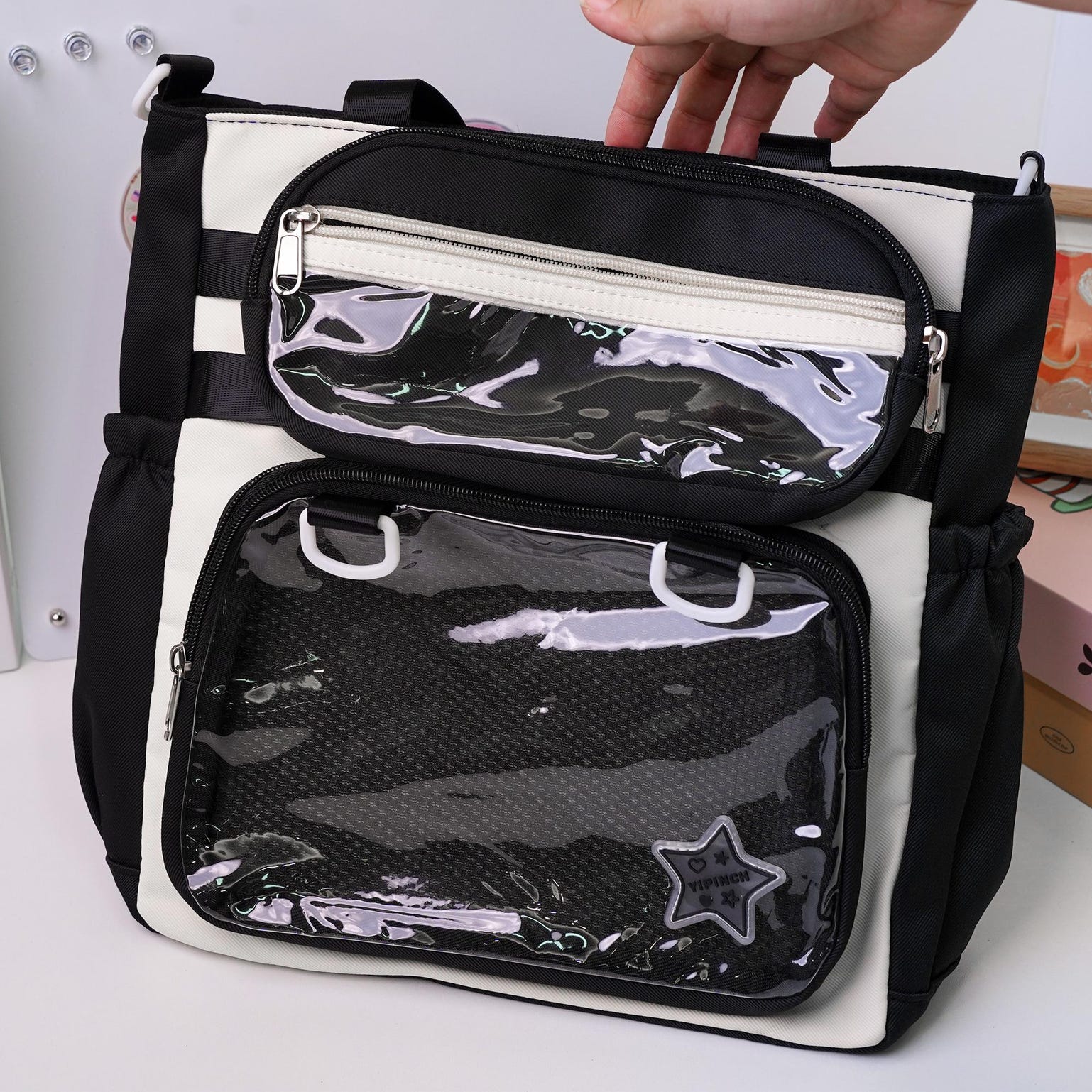 Ita Shoulder Bag with Clear Window for Plushies and Pins Ita Shoulder Bag with Clear Window for Plushies and Pins — crossbody ita bag detail view