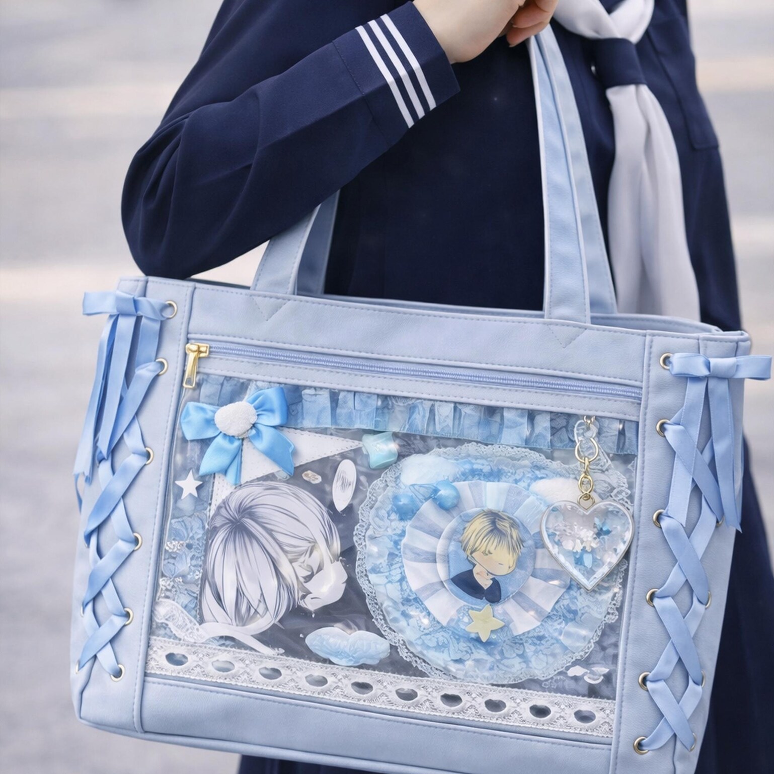 Ita Shoulder Bag with Clear Window for Plushies and Pins Ita Shoulder Bag with Clear Window for Plushies and Pins — crossbody ita bag detail view