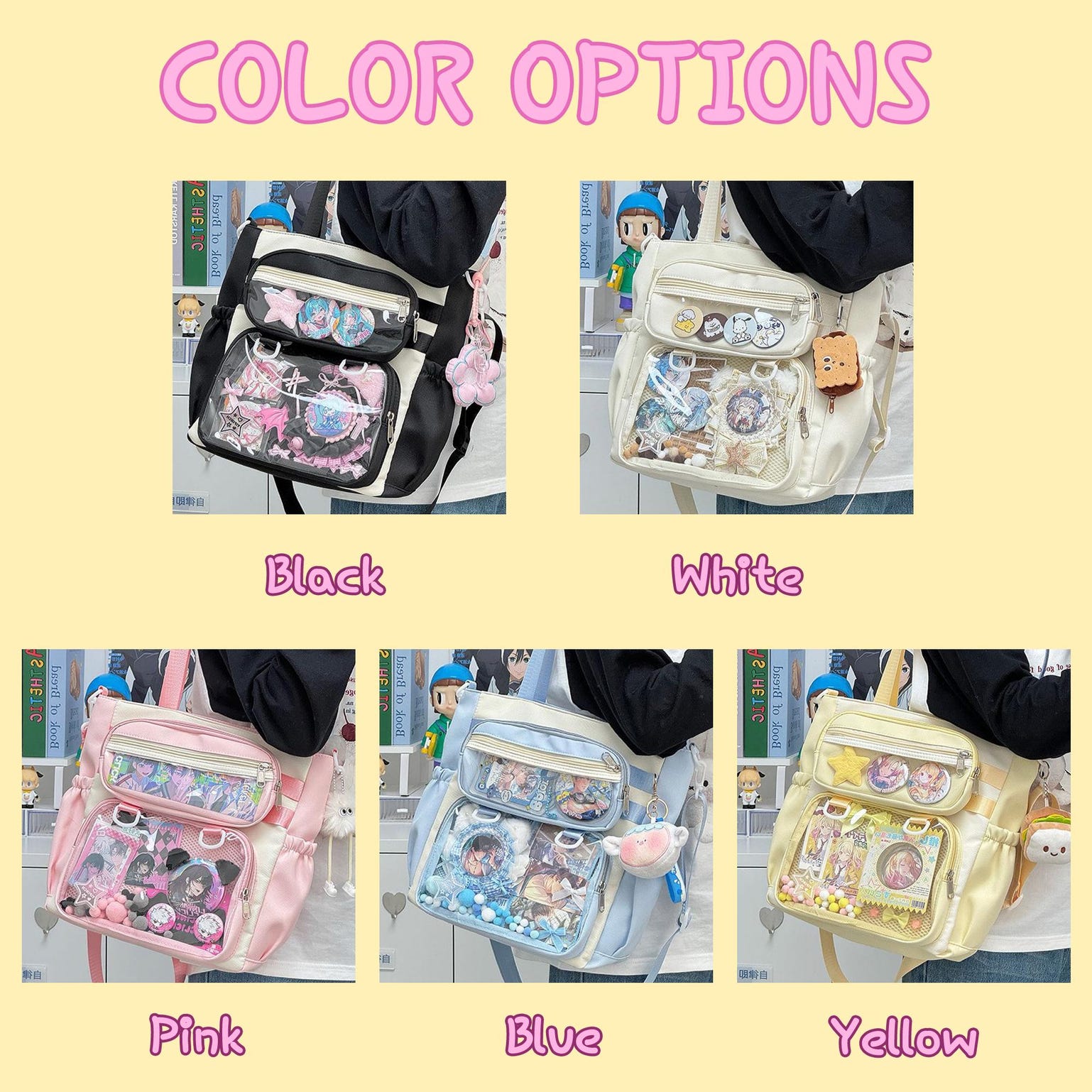 Ita Shoulder Bag with Clear Window for Plushies and Pins Ita Shoulder Bag with Clear Window for Plushies and Pins — crossbody ita bag detail view