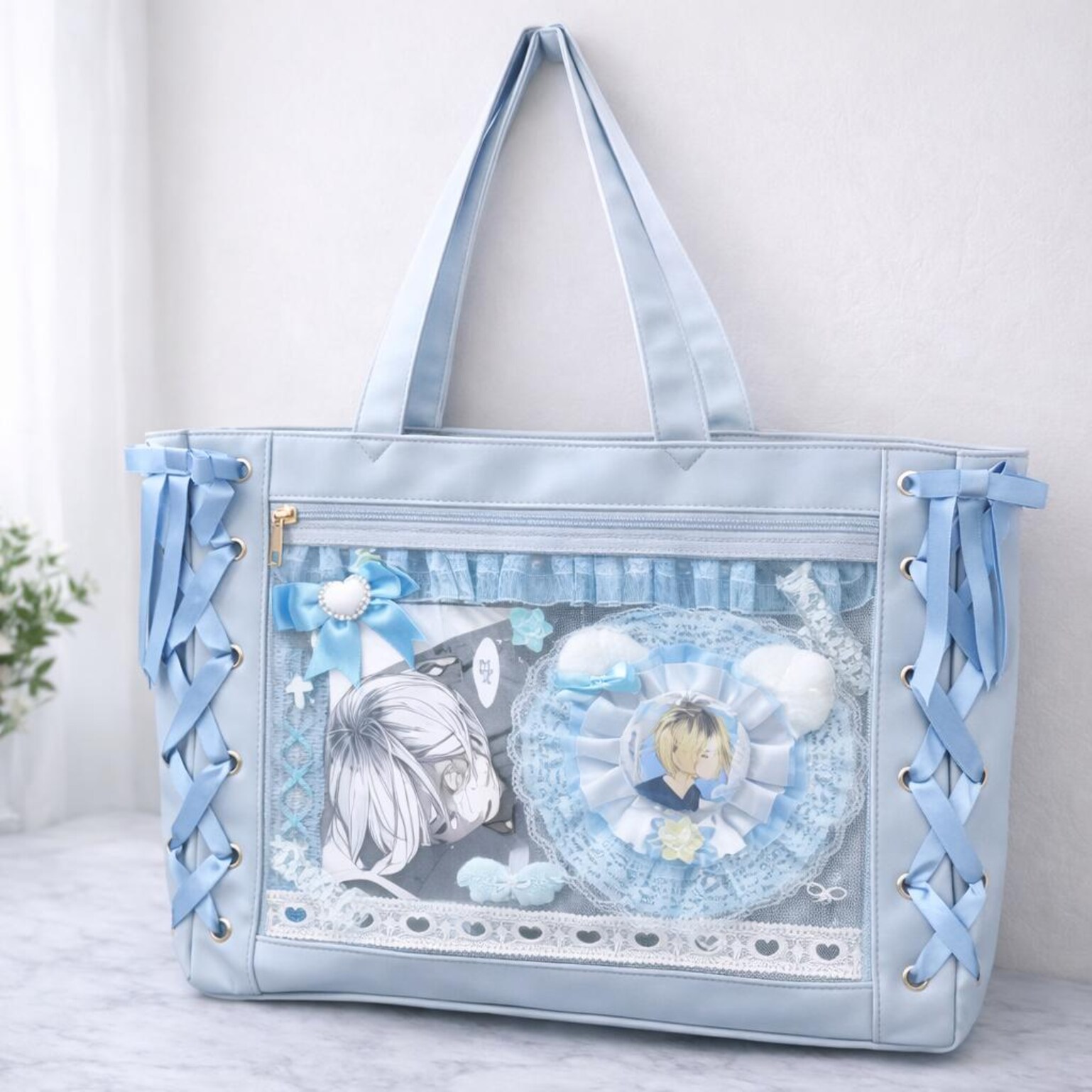 Ita Shoulder Bag with Clear Window for Plushies and Pins Ita Shoulder Bag with Clear Window for Plushies and Pins — crossbody ita bag detail view