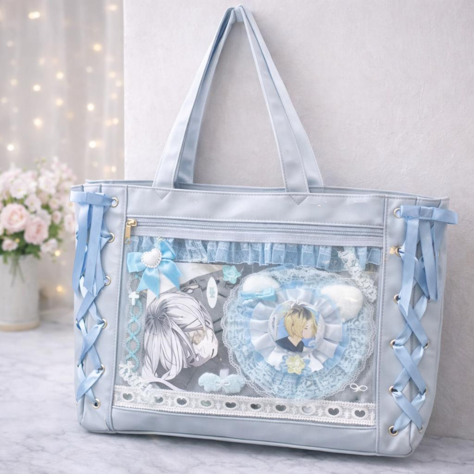 Ita Shoulder Bag with Clear Window for Plushies and Pins Ita Shoulder Bag with Clear Window for Plushies and Pins — crossbody ita bag detail view