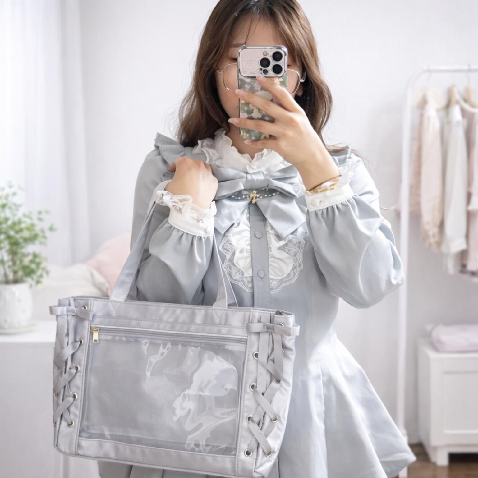 Ita Shoulder Bag with Clear Window for Plushies and Pins Ita Shoulder Bag with Clear Window for Plushies and Pins — crossbody ita bag detail view