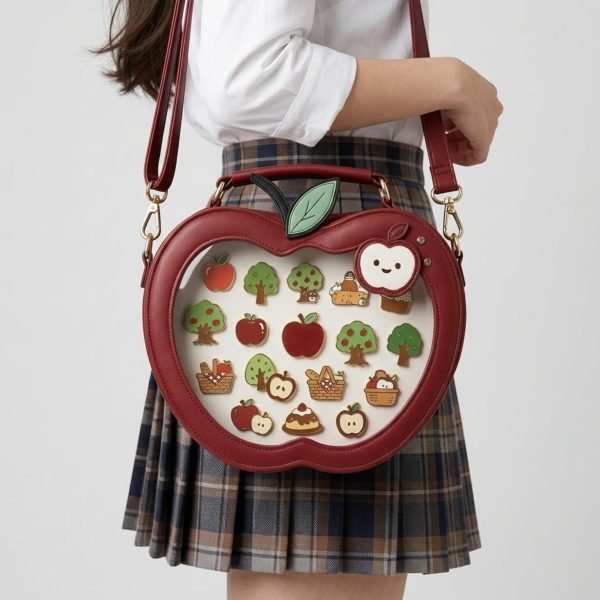 Kawaii Apple Convertible Ita Bag for Pin Display — ita bag with clear display window