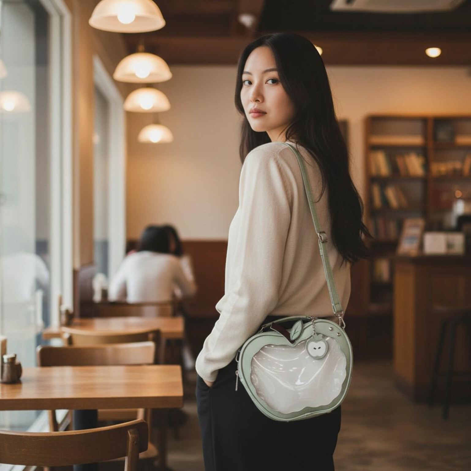 Kawaii Apple Convertible Ita Bag for Pin Display Kawaii Apple Convertible Ita Bag for Pin Display — ita bag detail view