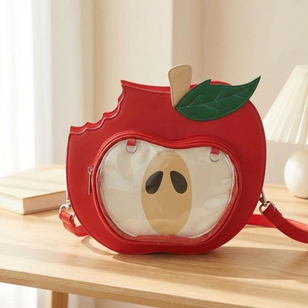Kawaii Apple Convertible Ita Bag with Clear Window for Plushies and Pins — ita bag detail view