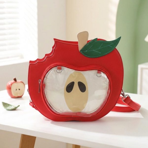 Kawaii Apple Convertible Ita Bag with Clear Window for Plushies and Pins — ita bag with clear display window