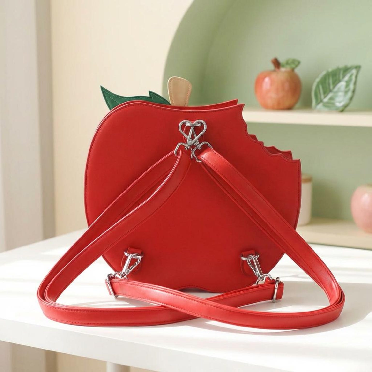 Kawaii Apple Convertible Ita Bag with Clear Window for Plushies and Pins Kawaii Apple Convertible Ita Bag with Clear Window for Plushies and Pins — ita bag detail view