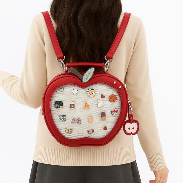 Kawaii Apple Ita Backpack with Clear Window for Plushies and Pins — ita backpack detail view