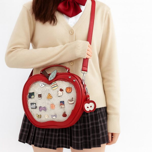 Kawaii Apple Ita Backpack with Clear Window for Plushies and Pins — ita backpack detail view