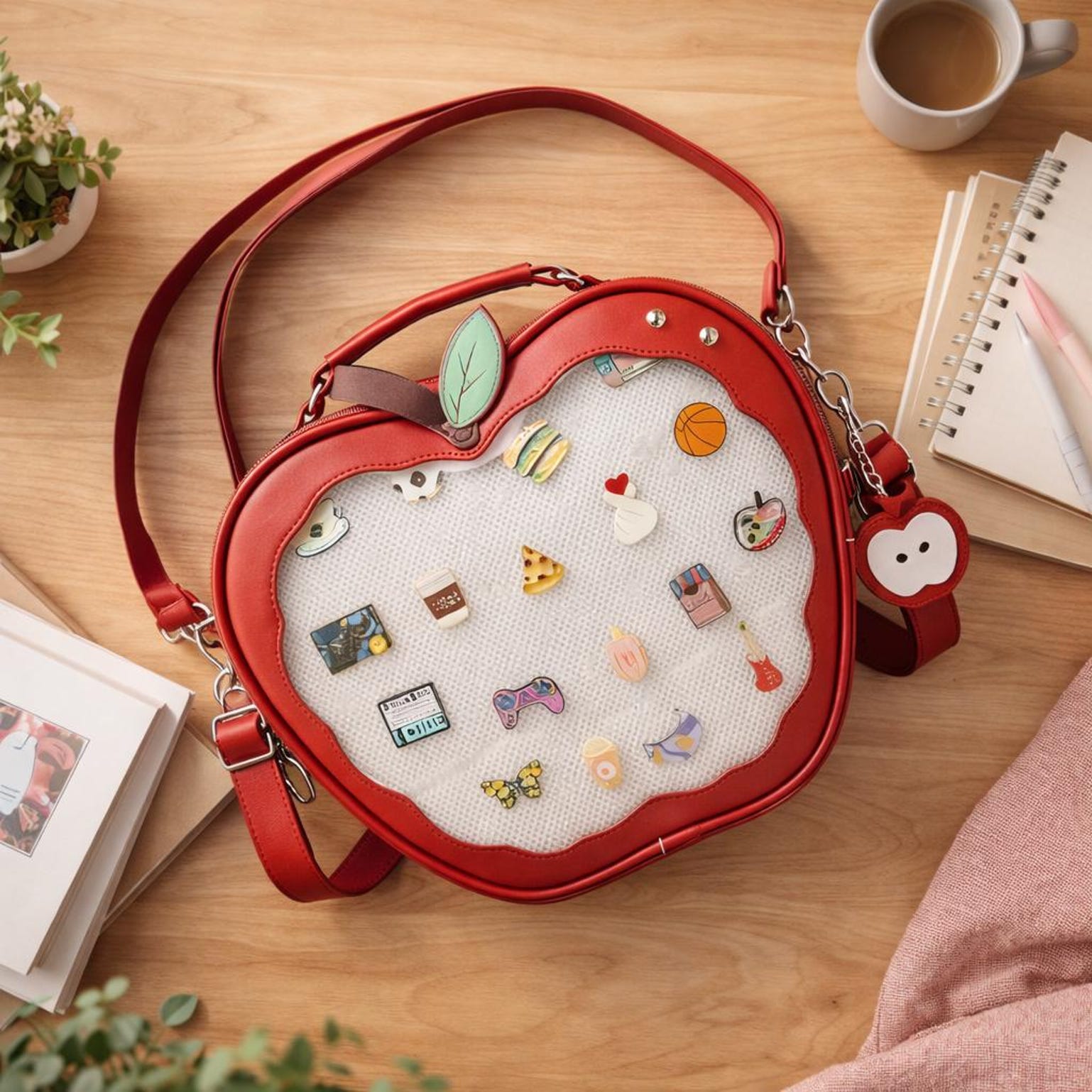 Kawaii Apple Ita Backpack with Clear Window for Plushies and Pins Kawaii Apple Ita Backpack with Clear Window for Plushies and Pins — ita backpack detail view