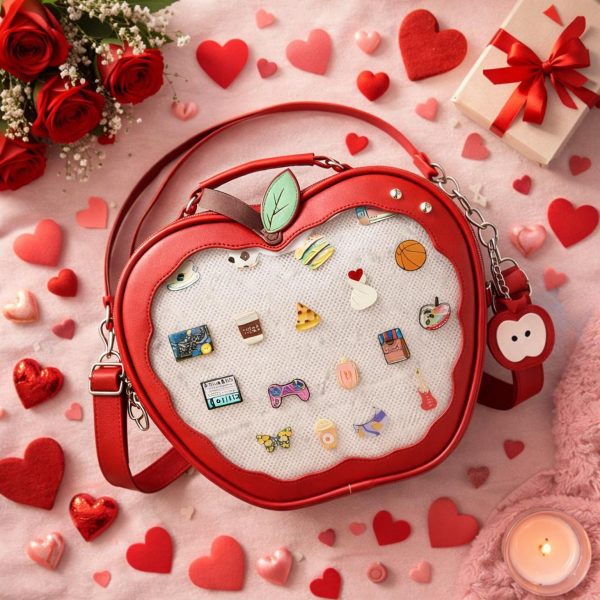 Kawaii Apple Ita Backpack with Clear Window for Plushies and Pins — ita backpack detail view