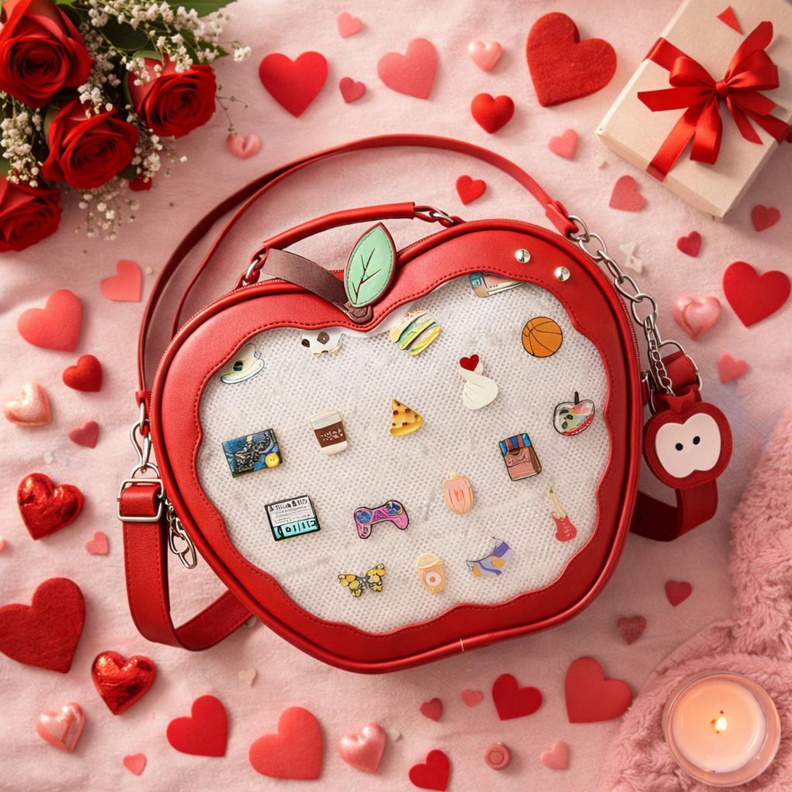 Kawaii Apple Ita Backpack with Clear Window for Plushies and Pins Kawaii Apple Ita Backpack with Clear Window for Plushies and Pins — ita backpack detail view