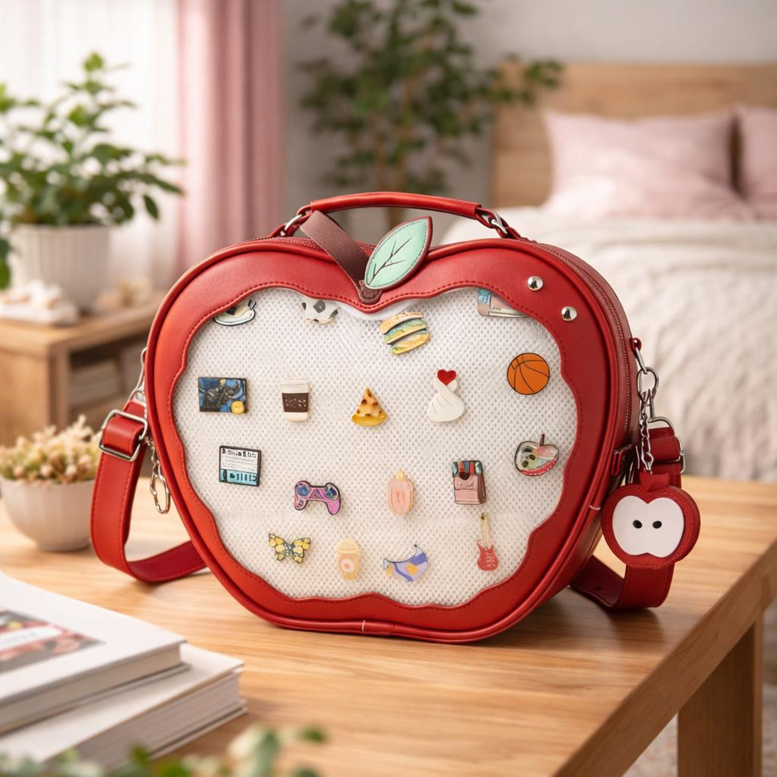 Kawaii Apple Ita Backpack with Clear Window for Plushies and Pins Kawaii Apple Ita Backpack with Clear Window for Plushies and Pins — ita backpack detail view