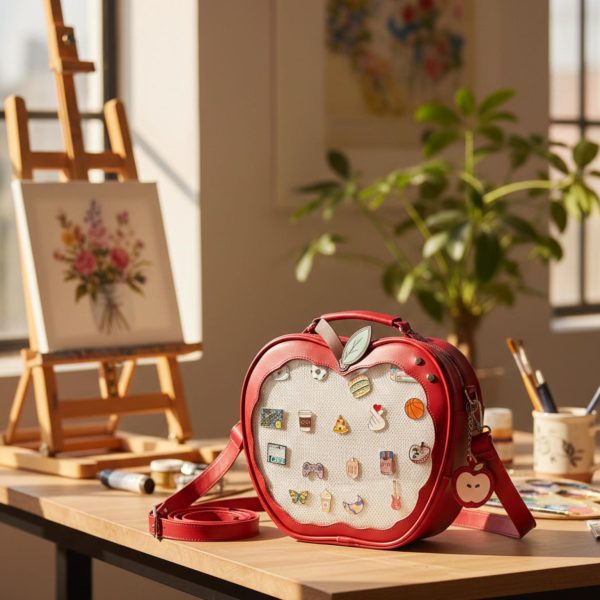 Kawaii Apple Ita Backpack with Clear Window for Plushies and Pins — ita backpack detail view
