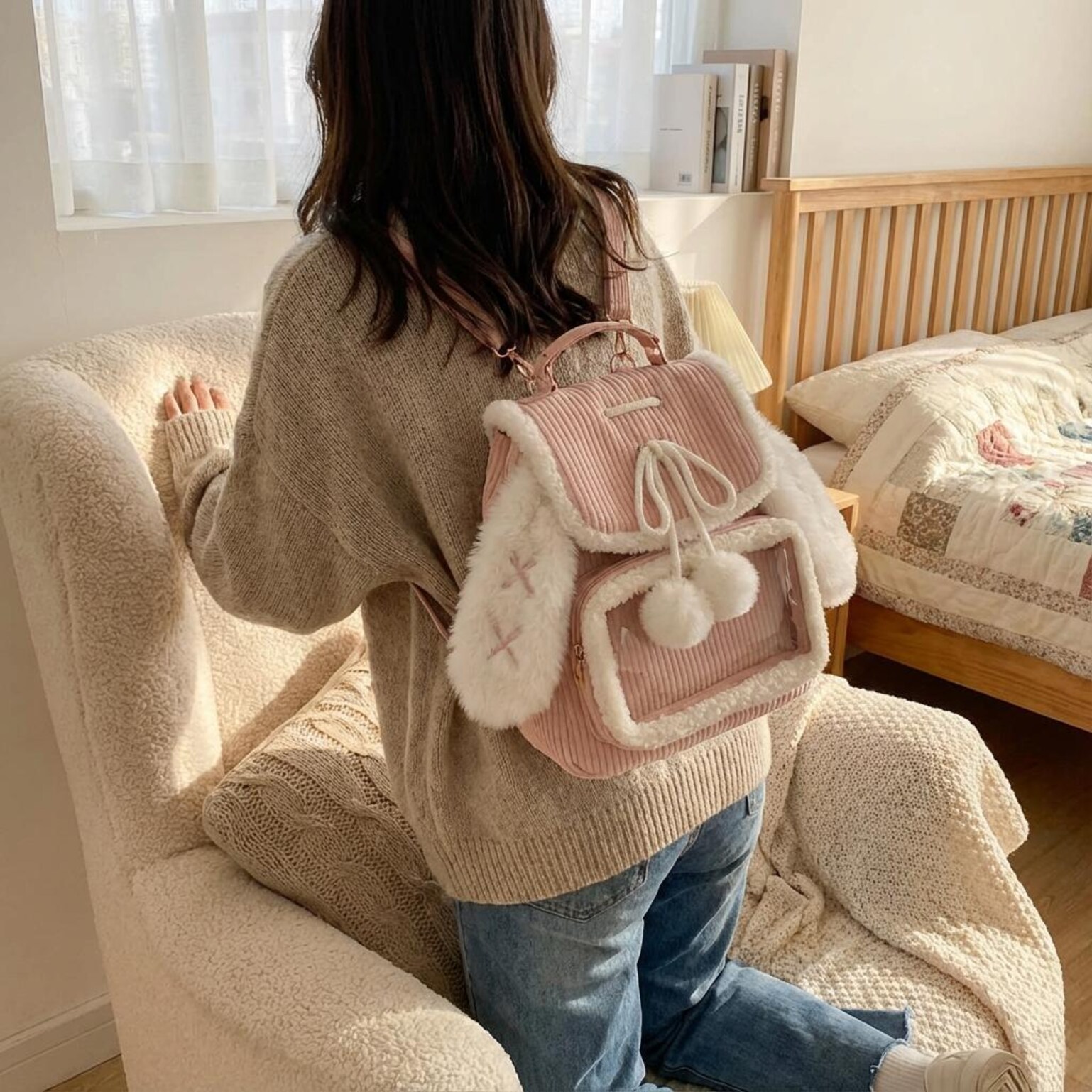 Kawaii Bunny Ita Backpack for Plushies and Pins Kawaii Bunny Ita Backpack for Plushies and Pins — ita backpack detail view