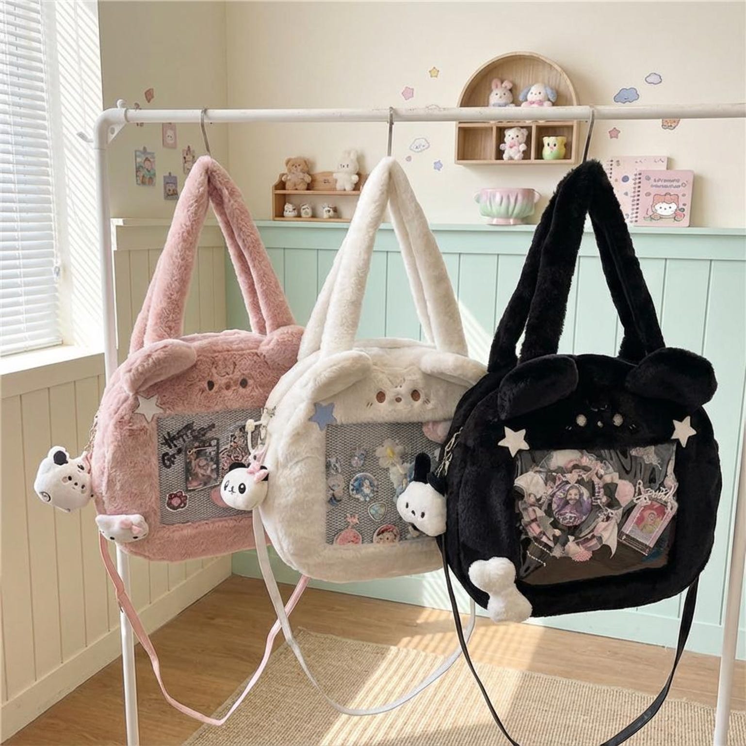 Kawaii Bunny Ita Shoulder Bag for Plushies and Pins Kawaii Bunny Ita Shoulder Bag for Plushies and Pins — crossbody ita bag detail view
