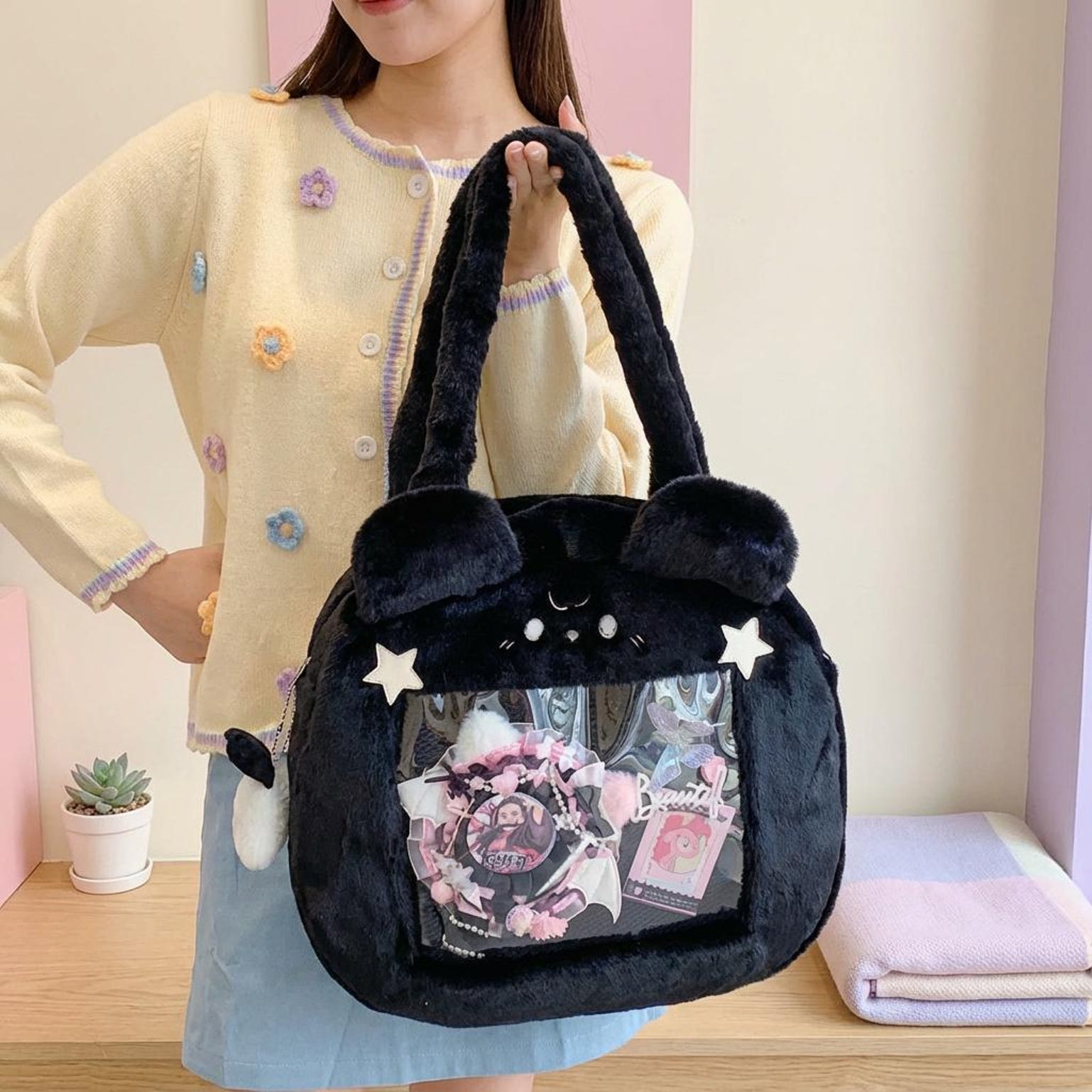 Kawaii Bunny Ita Shoulder Bag for Plushies and Pins Kawaii Bunny Ita Shoulder Bag for Plushies and Pins — crossbody ita bag detail view