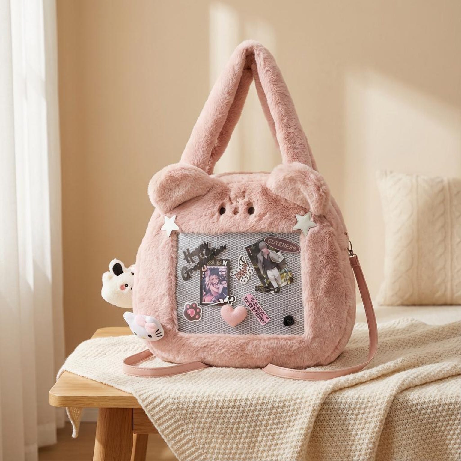 Kawaii Bunny Ita Shoulder Bag for Plushies and Pins Kawaii Bunny Ita Shoulder Bag for Plushies and Pins — crossbody ita bag detail view