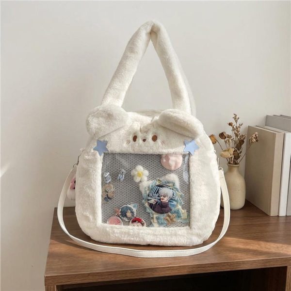 Kawaii Bunny Ita Shoulder Bag for Plushies and Pins — crossbody ita bag with clear display window