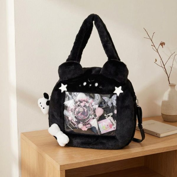 Kawaii Bunny Ita Shoulder Bag for Plushies and Pins — crossbody ita bag detail view