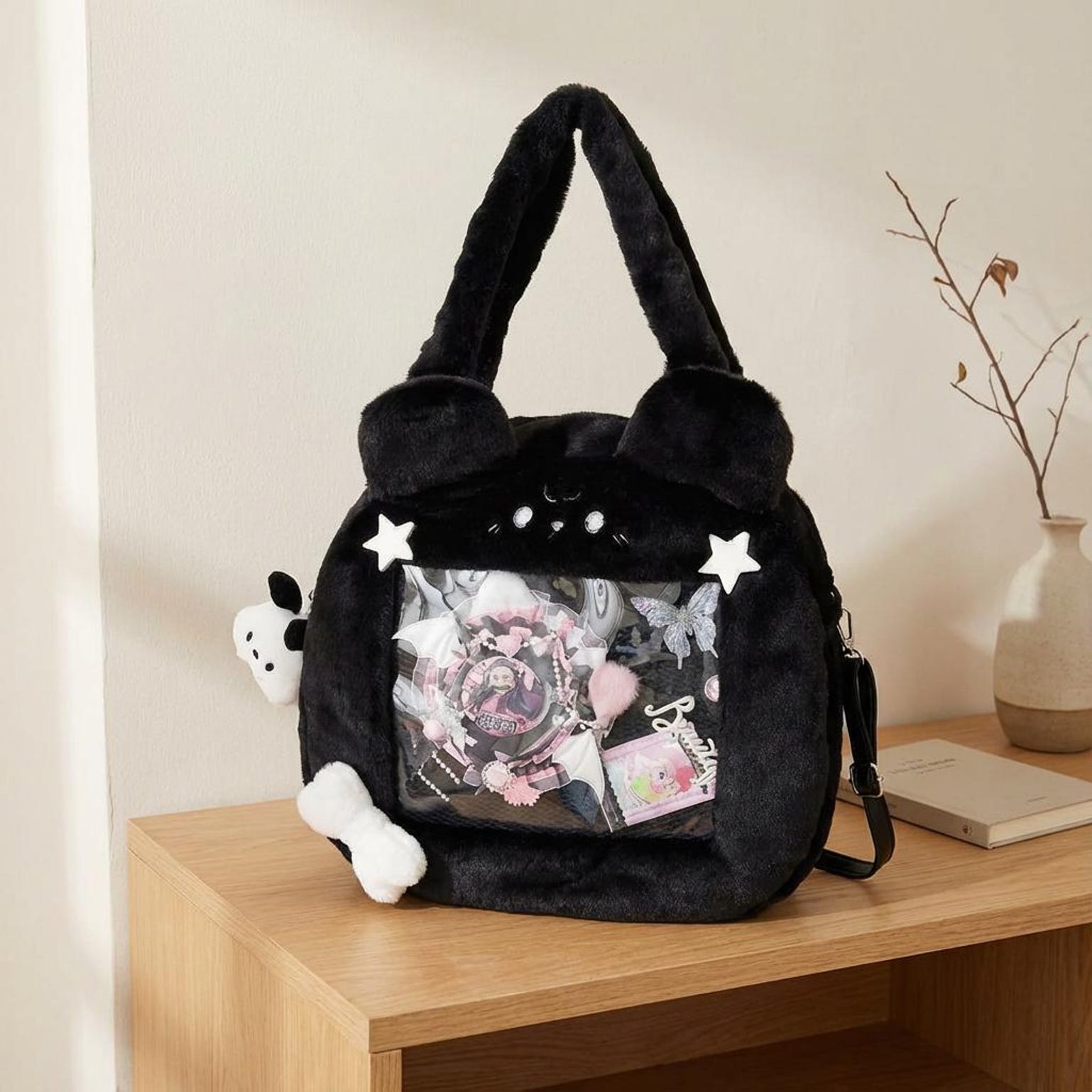 Kawaii Bunny Ita Shoulder Bag for Plushies and Pins Kawaii Bunny Ita Shoulder Bag for Plushies and Pins — crossbody ita bag detail view