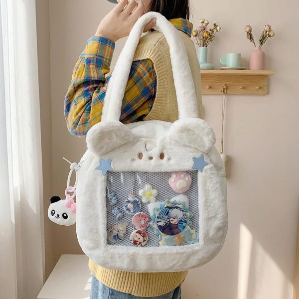 Kawaii Bunny Ita Shoulder Bag for Plushies and Pins — crossbody ita bag detail view
