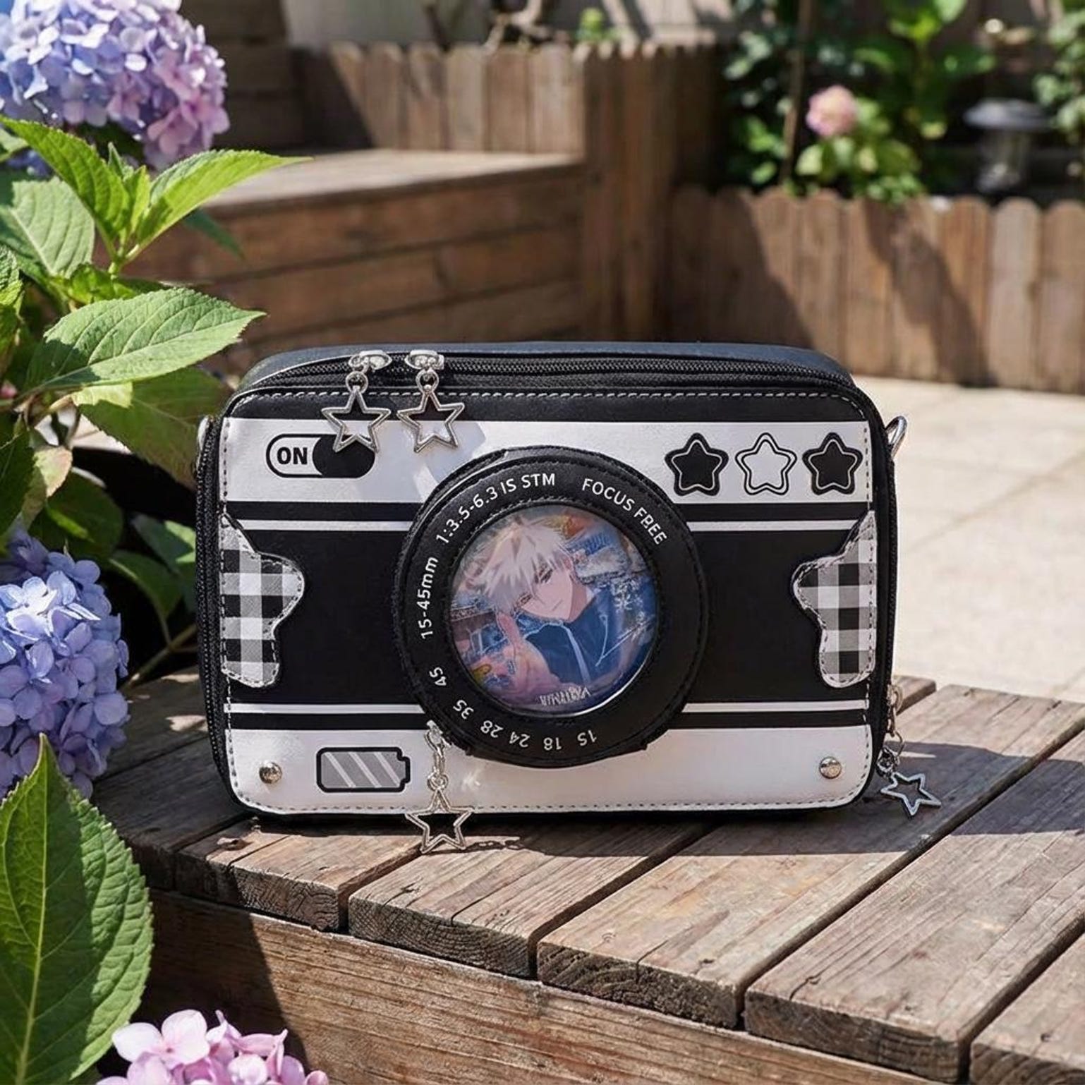 Kawaii Camera Convertible Ita Bag with Clear Window for Photocards and Pins Kawaii Camera Convertible Ita Bag with Clear Window for Photocards and Pins — ita bag detail view