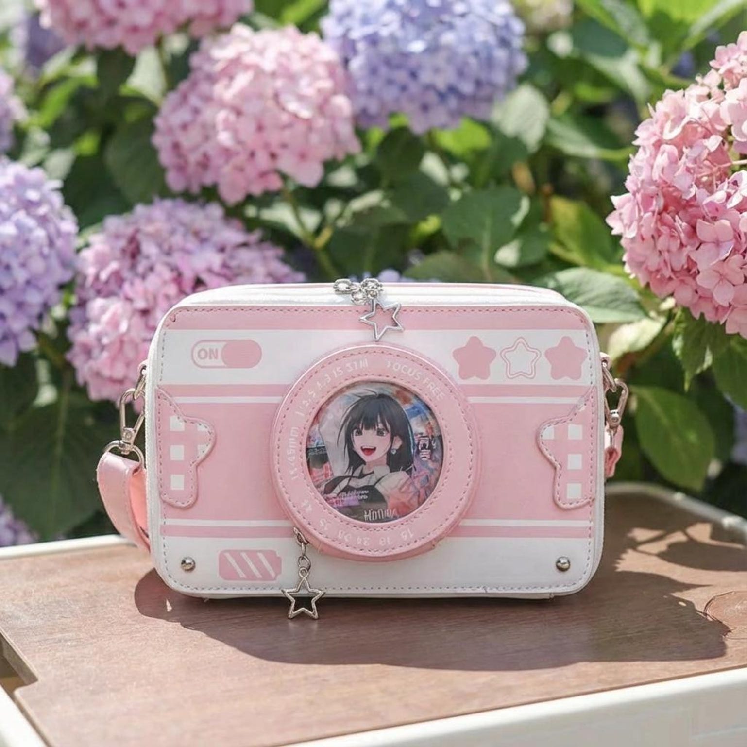Kawaii Camera Convertible Ita Bag with Clear Window for Photocards and Pins Kawaii Camera Convertible Ita Bag with Clear Window for Photocards and Pins — ita bag detail view