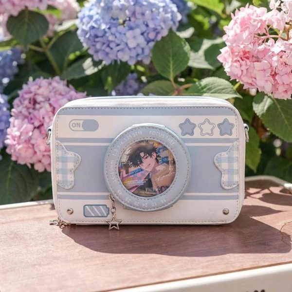 Kawaii Camera Convertible Ita Bag with Clear Window for Photocards and Pins — ita bag detail view