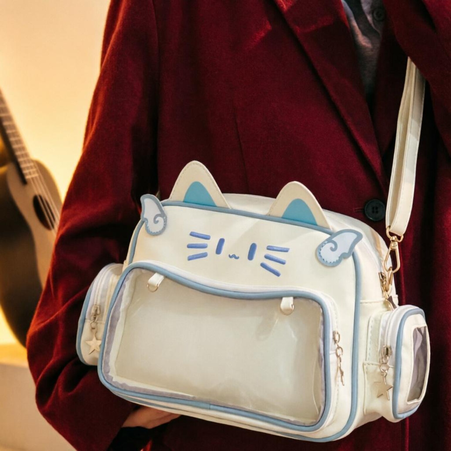 Kawaii Cat Convertible Ita Bag with Clear Window and Included Insert for Plushies and Pins Kawaii Cat Convertible Ita Bag with Clear Window and Included Insert for Plushies and Pins — ita bag insert detail view