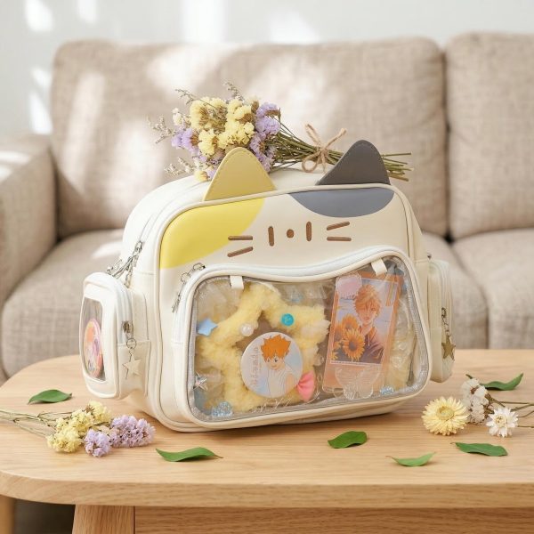 Kawaii Cat Convertible Ita Bag with Clear Window and Included Insert for Plushies and Pins — ita bag insert detail view
