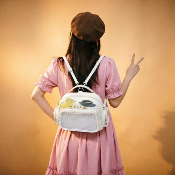Kawaii Cat Convertible Ita Bag with Clear Window and Included Insert for Plushies and Pins — ita bag insert detail view