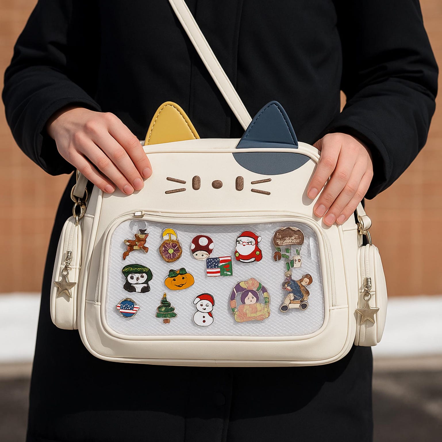 Kawaii Cat Ita Backpack with Clear Window for Plushies and Pins Kawaii Cat Ita Backpack with Clear Window for Plushies and Pins — ita backpack detail view
