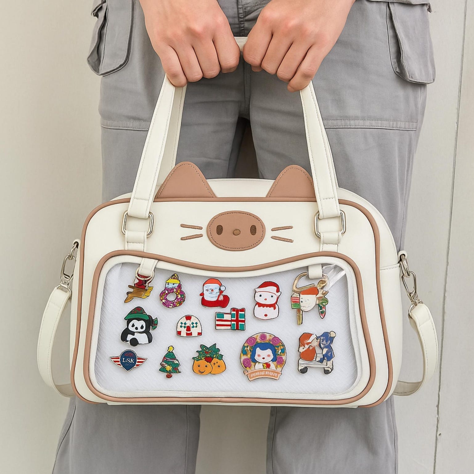 Kawaii Cat Ita Backpack with Clear Window for Plushies and Pins Kawaii Cat Ita Backpack with Clear Window for Plushies and Pins — ita backpack detail view