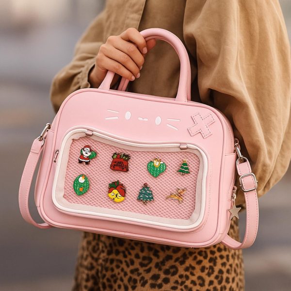 Kawaii Cat Ita Backpack with Clear Window for Plushies and Pins — ita backpack detail view