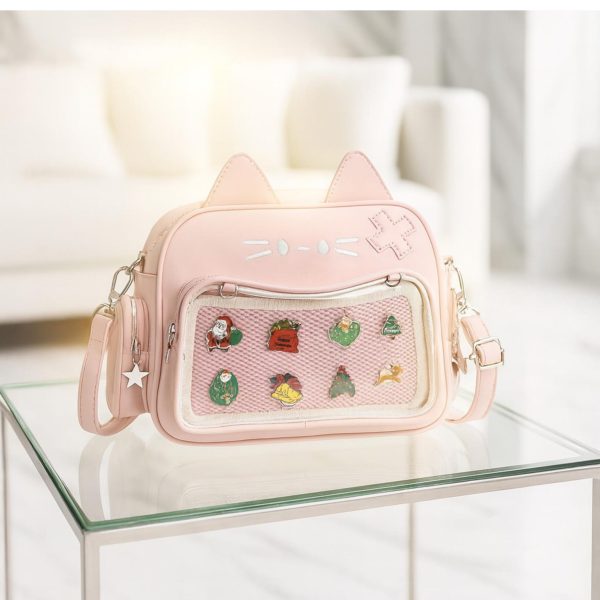 Kawaii Cat Ita Backpack with Clear Window for Plushies and Pins — ita backpack detail view