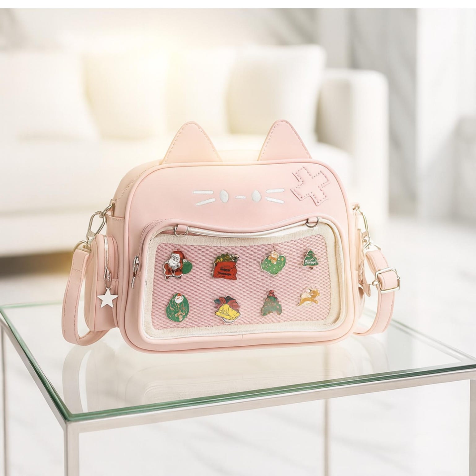 Kawaii Cat Ita Backpack with Clear Window for Plushies and Pins Kawaii Cat Ita Backpack with Clear Window for Plushies and Pins — ita backpack detail view